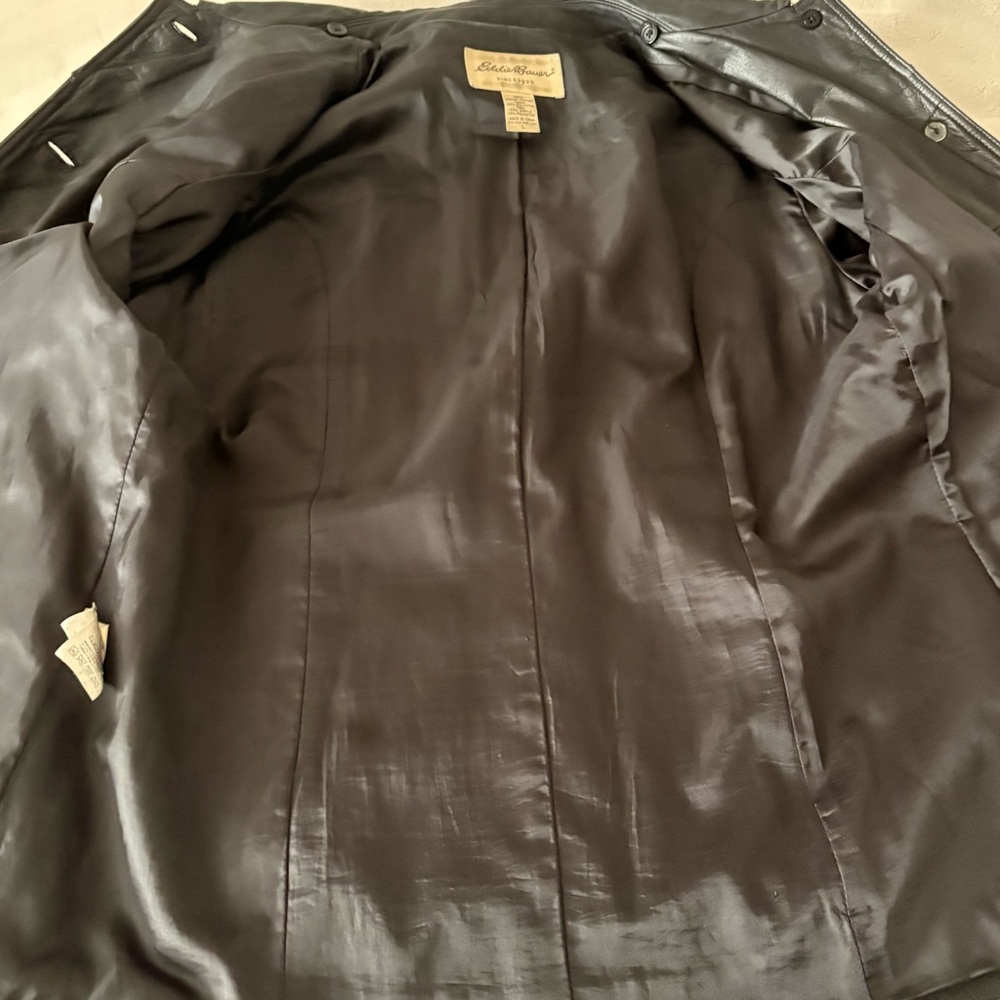 Vintage Y2K Eddie Bauer Women’s Black Leather Car Coat Casual Streetwear Sz L - Picture 7 of 13